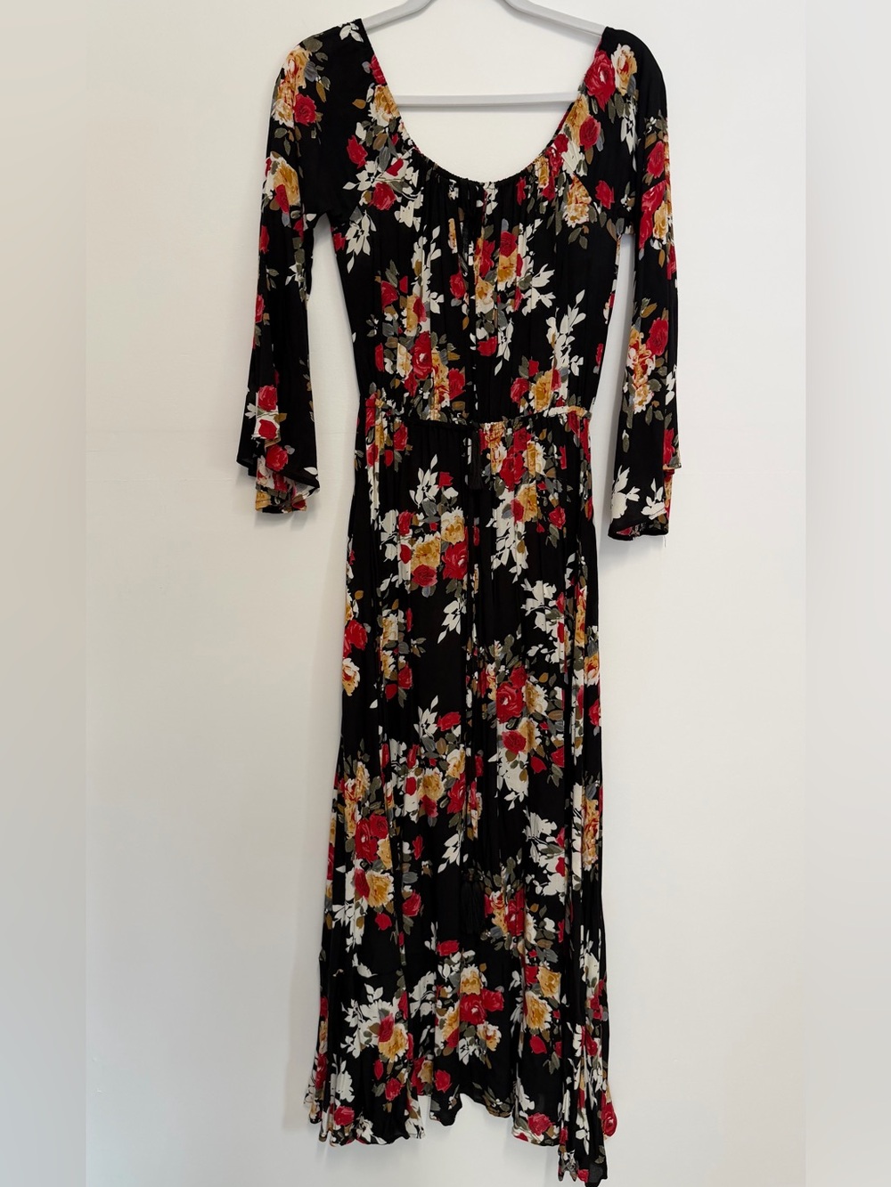 Catch Stitch Black Floral Scoop-Neck Maxi Dress
